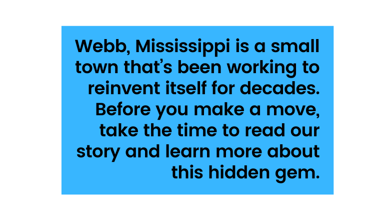 Webb Mississippi is a small town that s been working to reinvent itself for decades Before you make a move take the time to read our story and learn more about this hidden gem